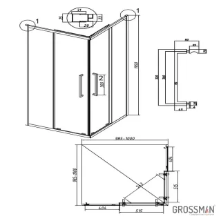 Душевой уголок Grossman Cosmo 300.K33.02.1010.21.10 100x100 см стекло тонированное профиль чёрный матовый